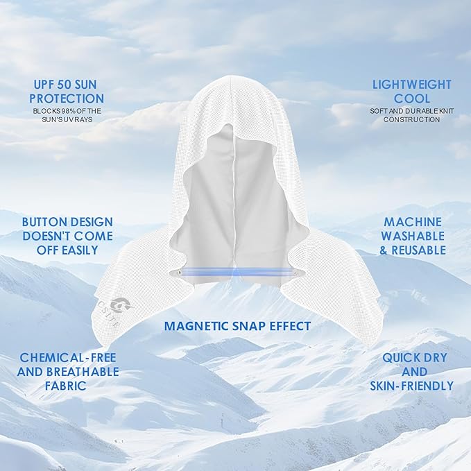Cooling Hoodie Towels for Neck and Face, UPF 50 Sun Protection & Instant Cooling, Ice Towels for Hot Weather, Soft Breathable Towel for Sport, Work Out, Gym, Camping & More Activities