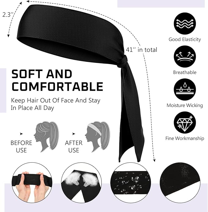 Hiboom 30 Pack Tie Headband Bulk Sports Tennis Head Tie Ninja Karate Tie Back Athletic Sweatbands Adjustable Hair Bands for Women Men Basketball, Football, Soccer, Running, Yoga Workout