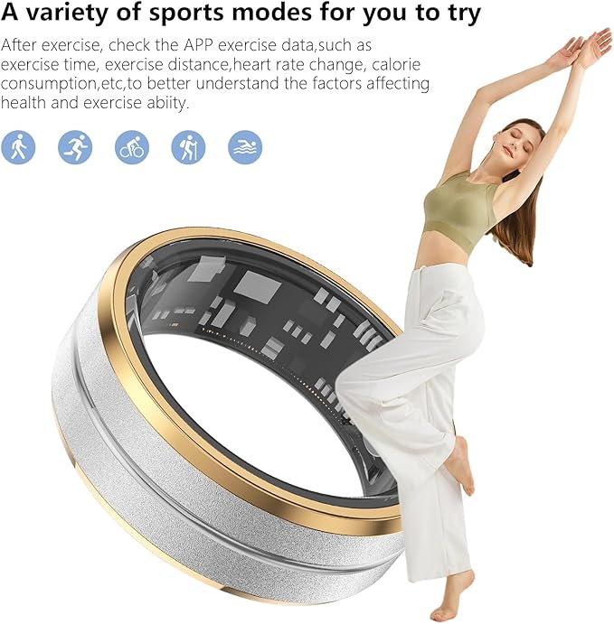 Fitness Tracker Smart Ring,Step Counter,Heart Rate Blood Oxygen Sleep Tracker Health Ring, 6ATM Waterproof Long Battery Life Smart Rings Compatible with iOS & Android （Silver US8-3）