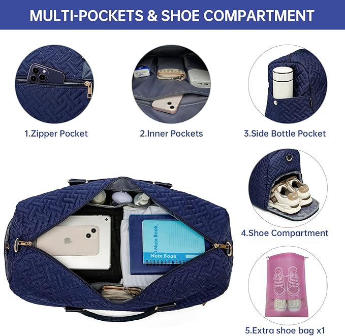 Duffle Bag for Travel, Weekender Bag with Shoe Compartment, Carry On Overnight Bag for Women with Toiletry Bag, Gym Bag with Wet Pocket, Hospital Bags for Labor and Delivery Beige