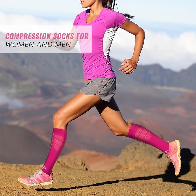 fenglaoda Compression Socks Women Men 4 Pairs, Knee High Support Socks for Running, Sports, Travel, Flight, Nurse