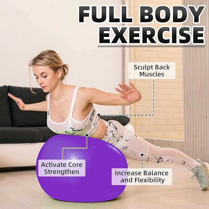 Anti-Burst Exercise Ball,Yoga Ball Chair with Pump Device,Non-Slip Matte Pilates Ball,Balance Ball for Stretching Core Yoga Pilates Birthing Pregnancy Stability Gym Workout Training