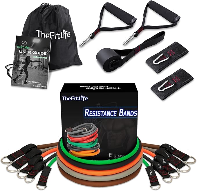TheFitLife Resistance Bands with Handles - Designed for American Body Types, Exercise Workout Tubes for Men, Women, Includes Large Handles, Ankle Straps, Door Anchor, Fitness Levels