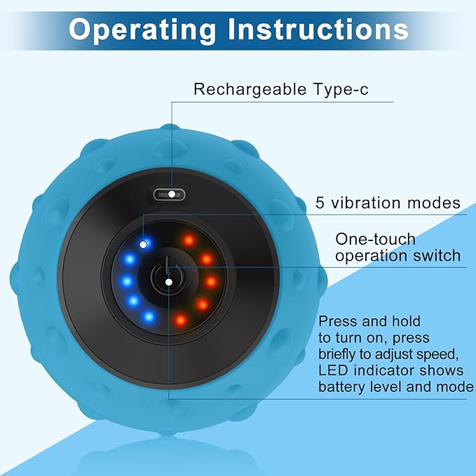 Vibrating Massage Ball 5-Speed，Next Generation Vibrating Ball Physical Therapy for Muscle Massage and Myofascial Trigger Point Release ，Relieves Muscle Pain & Tightness, Improves Mobility & Circula