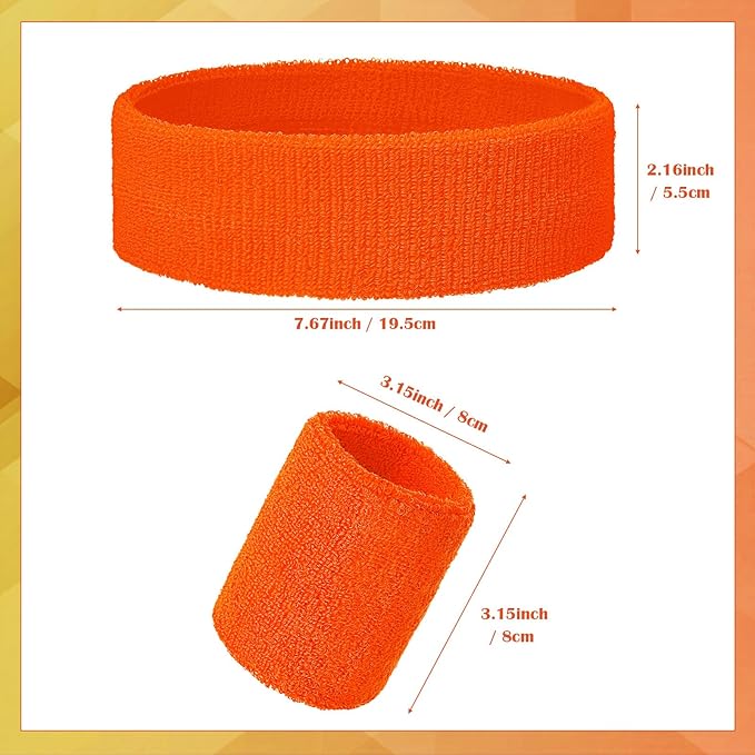 24 Pieces 80s Neon Sweatbands Set, Include 8 Sports Headbands and 16 Sweat Wristbands Elastic Athletic Tennis Sweat Bands Bulk for Man Woman