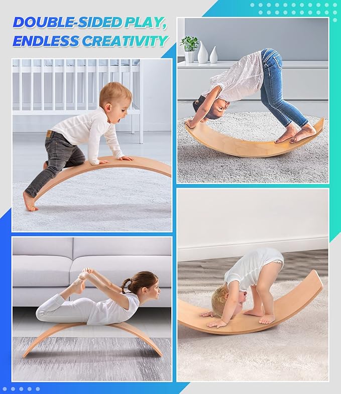 Wooden Balance Board Kids, 37" Natural Wobble Board Wooden Toys for Toddlers Kids & Adults, Birthday Gifts for 3 4 5 6 7 8 Year Old Boys Girls Kids, Open Ended Montessori Waldorf Learning Toy