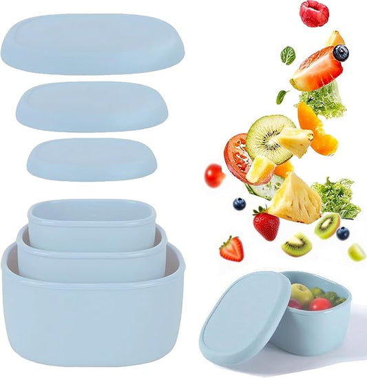 Reusable Nesting Silicone Food Storage Containers, Set of 3 Lunch Box Bento with Lids, Airtight Snack Container, BPA Free, Dishwasher Microwave Oven Freezer Safe (6.7oz, 10oz, 20oz) (Light Blue)