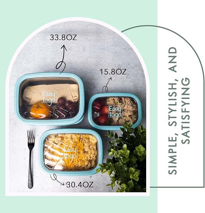 3 Pack Stainless Steel Food Containers with Silicon Lid & Non-Slip Exterior, LeakProof, Airtight Rectangular Portion Control Storage Lunch Box, Togo Lunch Containers for Adults - Blue