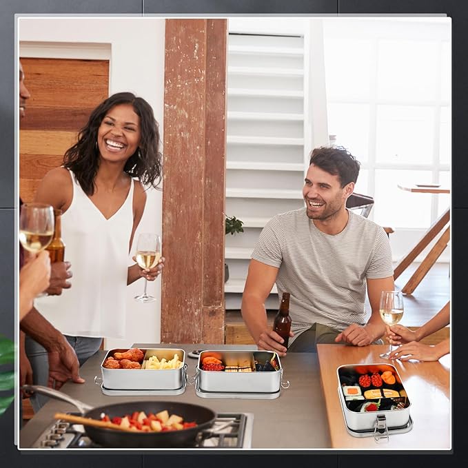 Umigy 1 Pcs Stainless Steel Food Containers Metal Bento Lunch Box Stainless Steel Food Storage Containers, Lockable Clips to Leak Proof, Reusable Dishwasher Snack Boxes for Work, Picnic (1200ml)