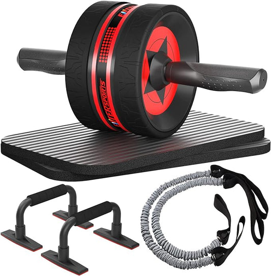 Ab Rollers Wheel Kit, Exercise Wheel Core Strength Training Abdominal Roller Set with Push Up Bars, Resistance Bands, Knee Mat Home Gym Fitness Equipment for Abs Workout