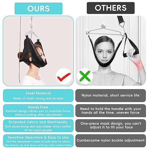 Cervical Neck Traction Device Over-The-Door, No Need for Handheld or Water Bag Portable Neck Stretcher,Effective Home Physical Therapy for Neck Pain Relief, 10 Adjustable Tension Levels