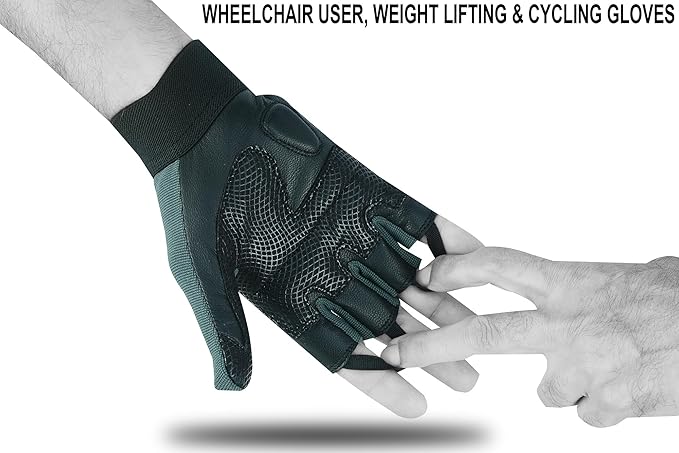 Wheelchair Gloves Unisex Mobility Disability Fingerless Long Thumb Leather Palm Workout Weight Lifting, Cycling, Driving Gloves for Men and Women