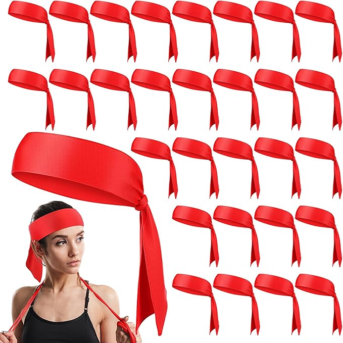 Hiboom 30 Pack Tie Headband Bulk Sports Tennis Head Tie Ninja Karate Tie Back Athletic Sweatbands Adjustable Hair Bands for Women Men Basketball, Football, Soccer, Running, Yoga Workout