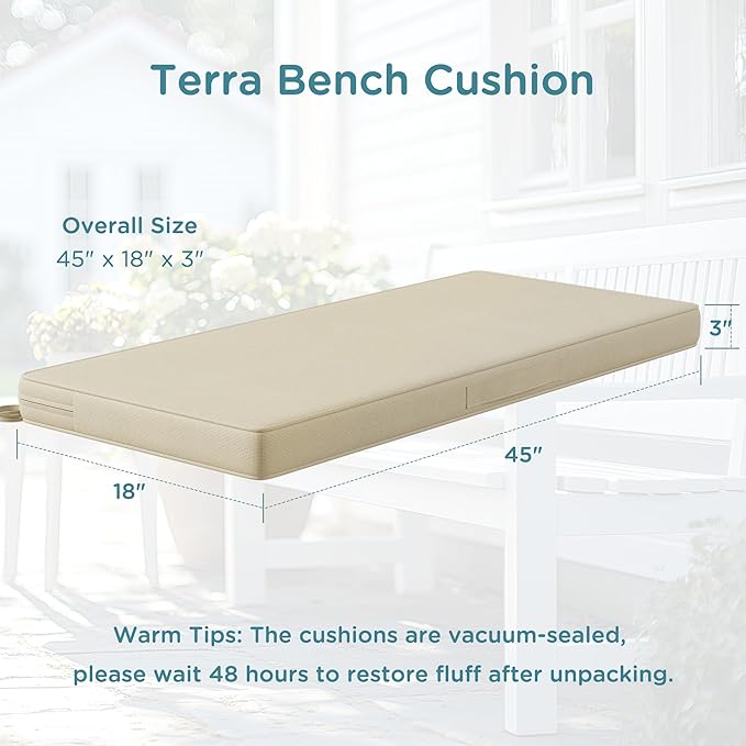 Codi Outdoor Bench Cushion 45 inch, Double Waterproof Patio Furniture Cushions Replacement for Swing, Porch, Couch, 45x18x3'', Beige