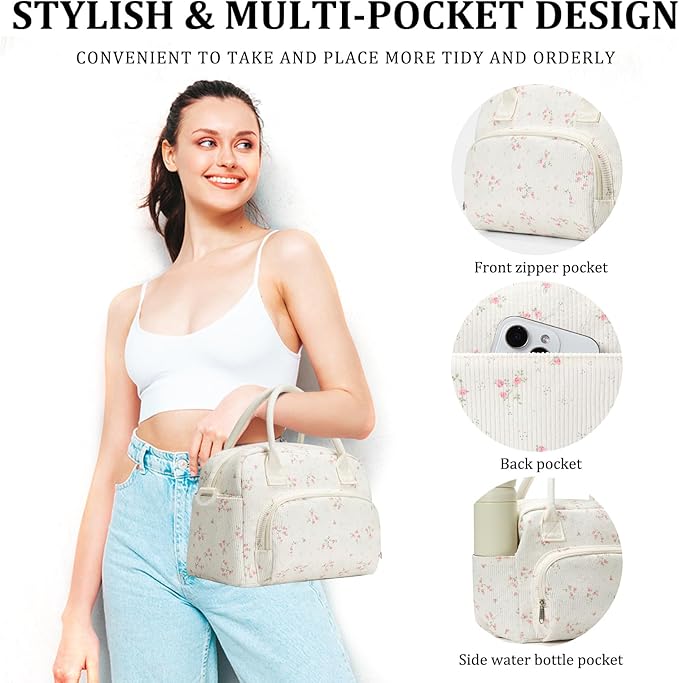 Insulated Lunch Bag for Women Men Large Reusable Lunch Box Adult Leakproof Portable Cooler Tote Bags for Work Picnic Peach Blossom