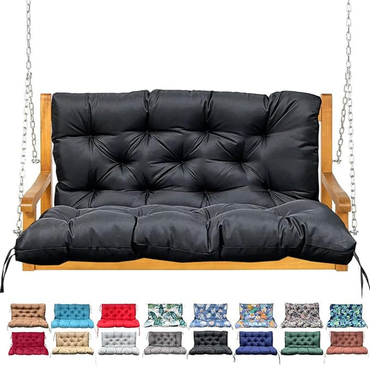 Porch Swing Cushion with Backrest,Waterproof Bench Cushion for Outdoor Furniture,2-3 Seater Replacement Thickened Swing Cushion with Ties,Patio,Outdoor,Backyard and Garden (Black,47x40)