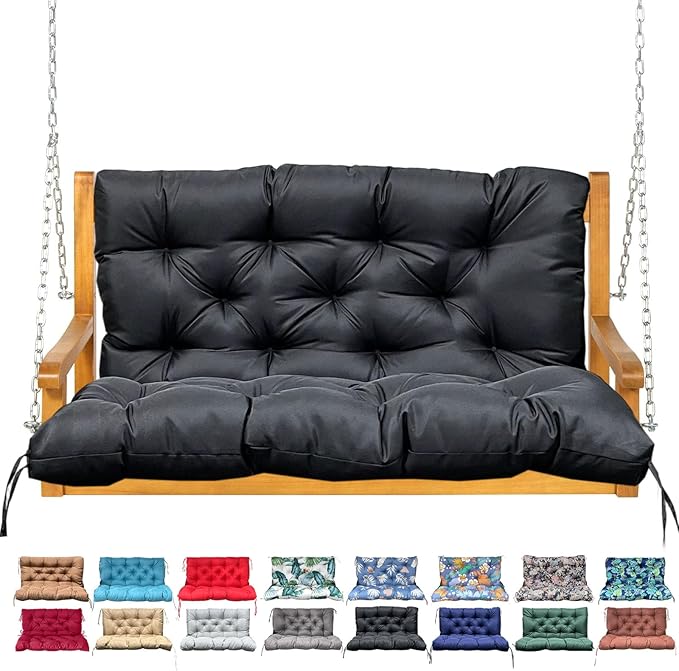 Porch Swing Cushion with Backrest,Waterproof Bench Cushion for Outdoor Furniture,2-3 Seater Replacement Thickened Swing Cushion with Ties,Patio,Outdoor,Backyard and Garden (Black,40x40)