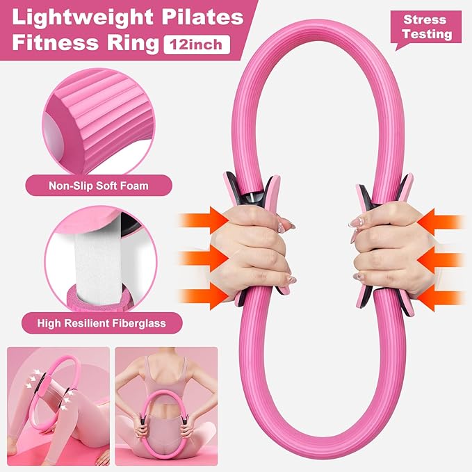 Home Pilates Essentials Kit for Women, Pilates Equipment Ring and Ball Set, Magic Circle with Booty Bands, Figure 8 Resistance Band, Hip Thrust Belt & Accessories, Toning Fitness Starter Set