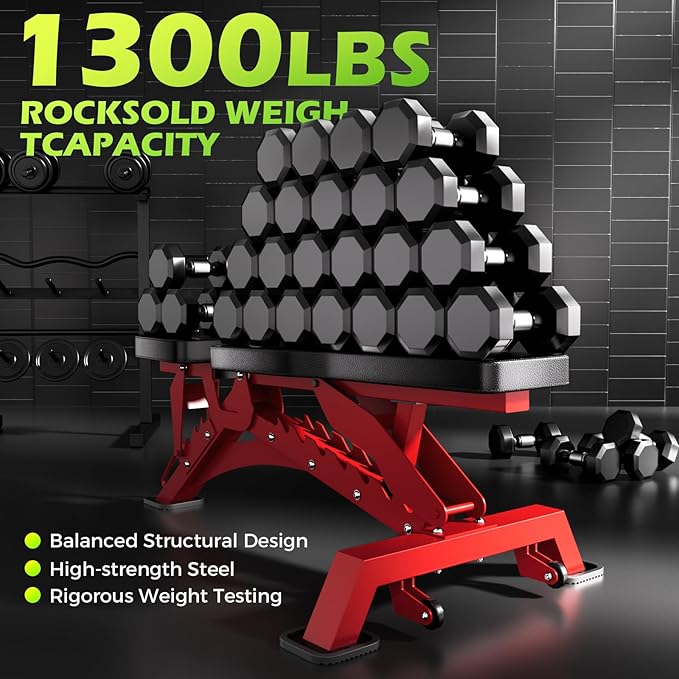 BODYRHYTHM Commercial-grade Weighted Bench, 1300LBS Weight Capacity Strength Training Bench, Heavy-duty Adjustable Workout Bench for Garage and Home Gym Workouts, Weight Lifting, and Bench Press.