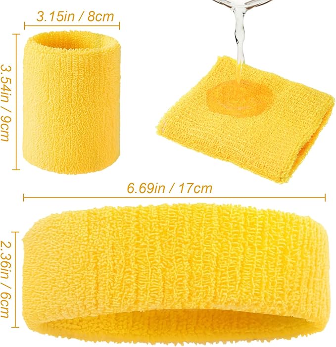 Civaner 12 Pcs 80s 90s Sweatbands Neon Headbands Wristbands for Men Women Party Sports Cotton Headbands Terry Cloth Athletic Sweat Bands for Tennis Football Gym Workingout Accessories