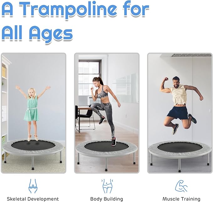 GYMAX Rebounder Trampoline for Adults, Mini Exercise Trampoline with Safety Pad, Foldable Rebounding Fitness Trampoline for Indoor/Outdoor, Small Workout Trampoline for Adults (Blue)