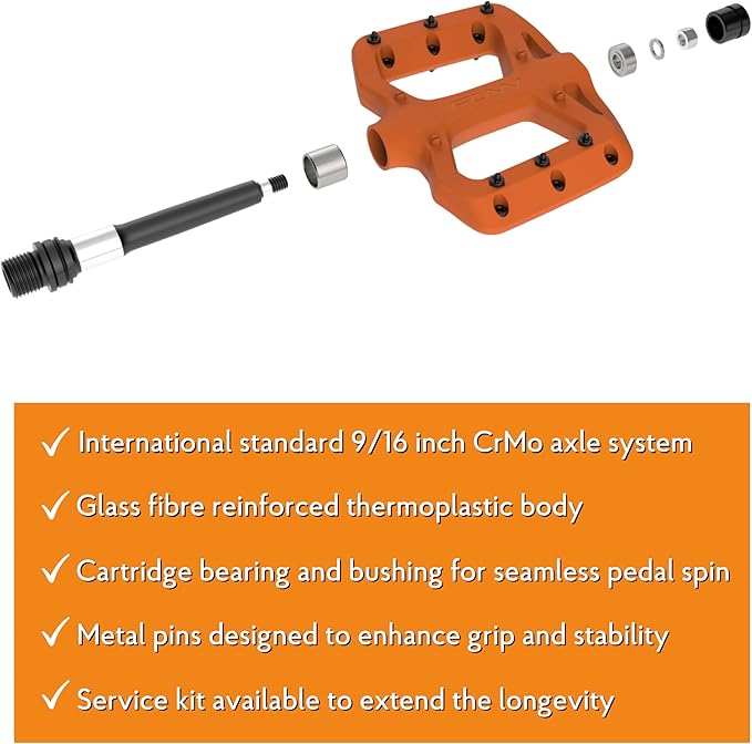 Funn Taipan S Glass Fiber Reinforced Thermoplastic Bike Pedals with 9/16-inch CrMo Axles for MTB/BMX/Urban/Gravel Riding, Suitable for Youth, Kids and Young Riders