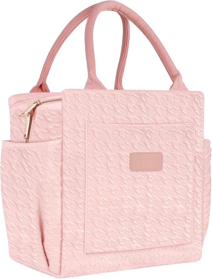 Joymee Lunch Bag Women Insulated Lunch Box Reusable Leakproof Large Spacious Cooler Tote for Women Men Adult with Bottle Holder and Side Pockets for Work Office Travel Picnic - B-Pink