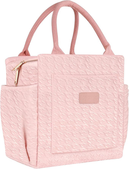 Joymee Lunch Bag Women Insulated Lunch Box Reusable Leakproof Large Spacious Cooler Tote for Women Men Adult with Bottle Holder and Side Pockets for Work Office Travel Picnic - B-Pink