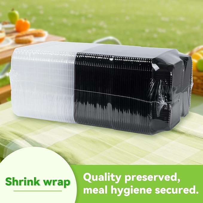 FRESHPAK Food Containers Reusable 40 Pack 38oz - Shrink Wrap Leakproof | Portion Control Leftover Plastic Container with Lid | BPA Free Freezer & Microwave Safe Meal Prep | 3 Compartment Takeout Boxes
