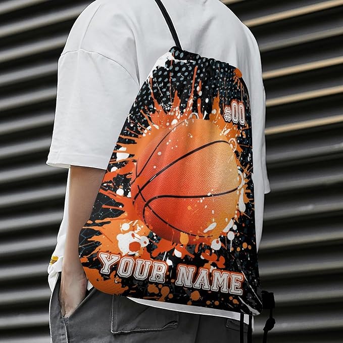 Custom Basketball Drawstring Backpack - Cool Cinch Sack, String Backpacks for Kids Women Men Boys Girls for Gym Outdoor Sports Travel Athletic Drawstring Bag - Lightweight/Foldable