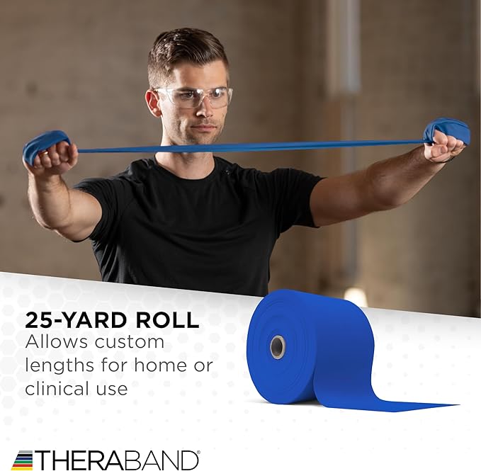 THERABAND Resistance Band 25 Yard Roll, Non-Latex Professional Elastic Stretch Bands for Upper & Lower Body Exercise Workouts, Physical Therapy, Lower Pilates, Flexibility, & Rehab, Dispenser Box