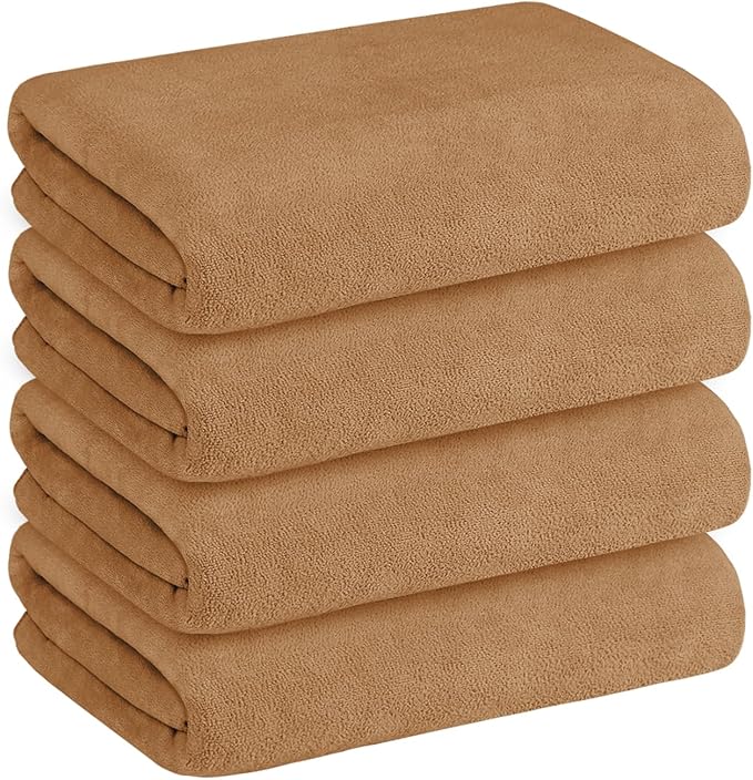 JML Microfiber Bath Towels, Bath Towel 4 Pack 30" x 60", Oversized, Soft, Super Absorbent and Fast Drying, Bathroom Towel Set for Sport, Fitness, Yoga, Beige