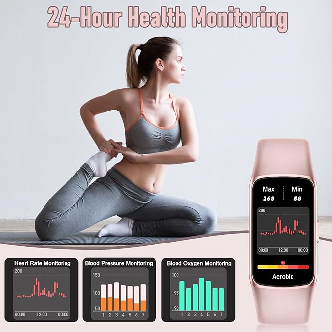 Fitness Tracker with 24/7 Heart Rate, Blood Pressure Blood Oxygen Sleep Monitor, 123 Sports Modes Calories Smart Watch,IP68 Waterproof Step Counter Activity Trackers Pedometer for Women Men (Pink)