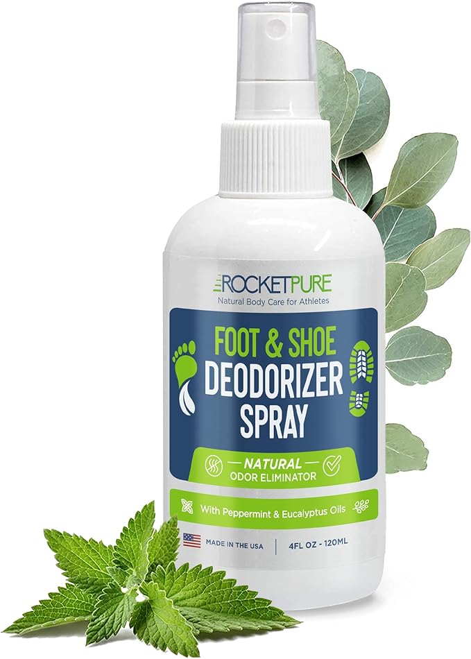 Rocket Pure Natural Foot & Shoe Deodorizer Spray - Foot Spray for Smelly Feet & Shoe Spray for Smelly Shoes - Removes, Controls & Prevents Odors - Made with Essential Oils - Made in USA (Mint, 4oz)