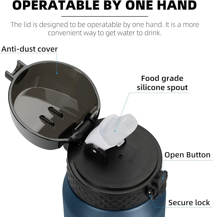 Fanhaw 24 Oz Stainless Steel Insulated Sports Water Bottles with Straw for Kids, Men and Women (Navy Blue)