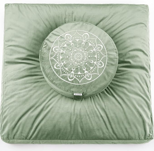 Hihealer Meditation Cushion - Large Velvet Zafu Floor Pillow for Adults and Women - Comfortable Yoga Pillow with Traditional Tibetan Buckwheat Filling for Meditation and Relaxation