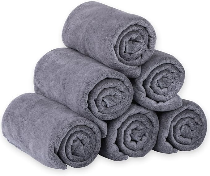 JML Microfiber Bath Towel Sets (6 Pack, 27" x 55") -Extra Absorbent, Fast Drying, Multipurpose for Swimming, Fitness, Sports, Yoga, Grey 6 Count