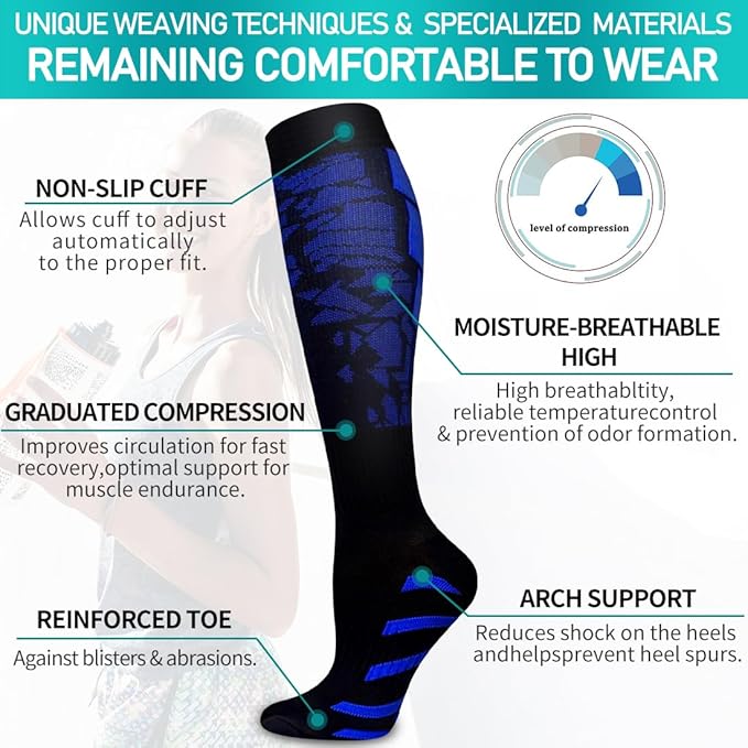 Copper Compression Socks for Women and Men(6 Pairs)-Best Support for Running, Athletic, Nursing, Travel