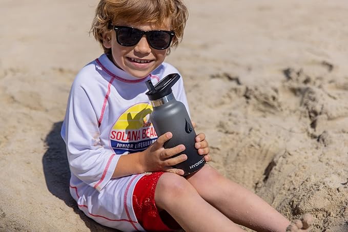 HYDRO CELL Stainless Steel Water Bottle with Straw & 2 Standard Mouth Lids (32oz 24oz 20oz 16oz) Keeps Liquids Hot or Cold w/Double Wall Vacuum Insulated Leak Proof Sport Design (Graphite/Black 16oz)