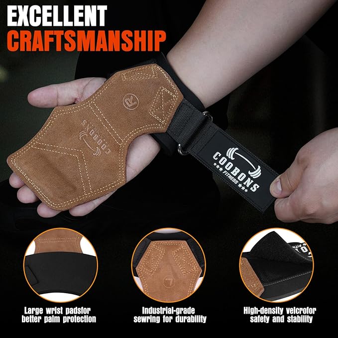 Lifting Wrist Straps for Weightlifting, Double Layer Leather for Weight Lifting Wrist Wraps, Deadlifts, Heavy Powerlifting and Adjustable Wrist Hooks for Strength Training, Gym Workouts Men/Women