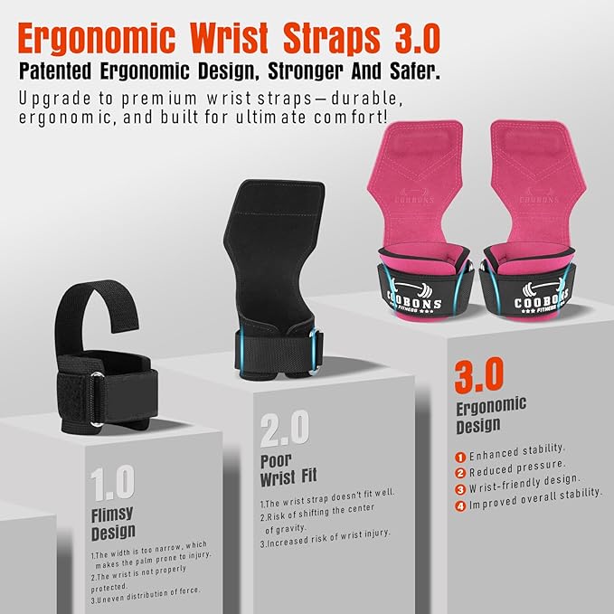 Lifting Wrist Straps for Weightlifting, Double Layer Leather for Weight Lifting Wrist Wraps, Deadlifts, Heavy Powerlifting and Adjustable Wrist Hooks for Strength Training, Gym Workouts Men/Women