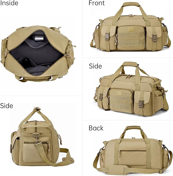 Duffle Bag for Men Women, Gym Bags & Tactical Duffle Bag with Shoe Compartment, Weekender Overnight Bag for Travel Workout, Khaki