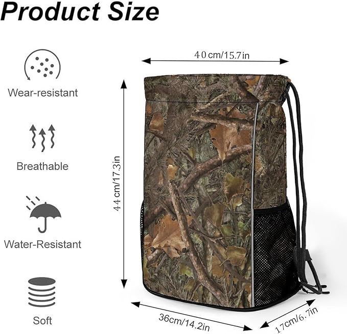 Camo Drawstring Backpack Gym Bag With Shoe Compartment String Bag Sport Beach Swimming Sackpack For Women Men