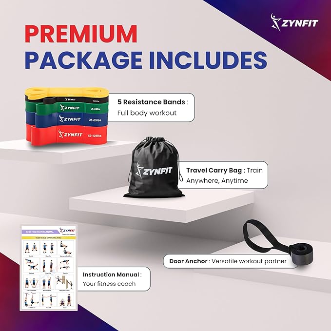 Resistance Bands, Set of 5 Pull Up Bands for Working Out for Men and Women, Exercise Bands for Physical Therapy, Strength Training, Workout Bands for Home Gym with Door Anchor & Workout Manual