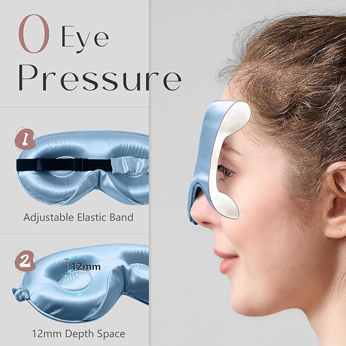 ZIMASILK Adjustable 22 Momme 100% Mulberry Silk Sleep Mask, Upgraded 3D Contoured Cup Eye Mask for Sleeping, Super Soft & Breathable Blindfold, Blackout for Deep Sleeping (Sky Blue)