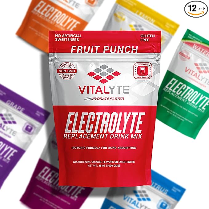 Vitalyte Electrolyte Powder Drink Mix, Isotonic Electrolyte Hydration Mix, Bulk Case Pack (12 Pack, Fruit Punch)