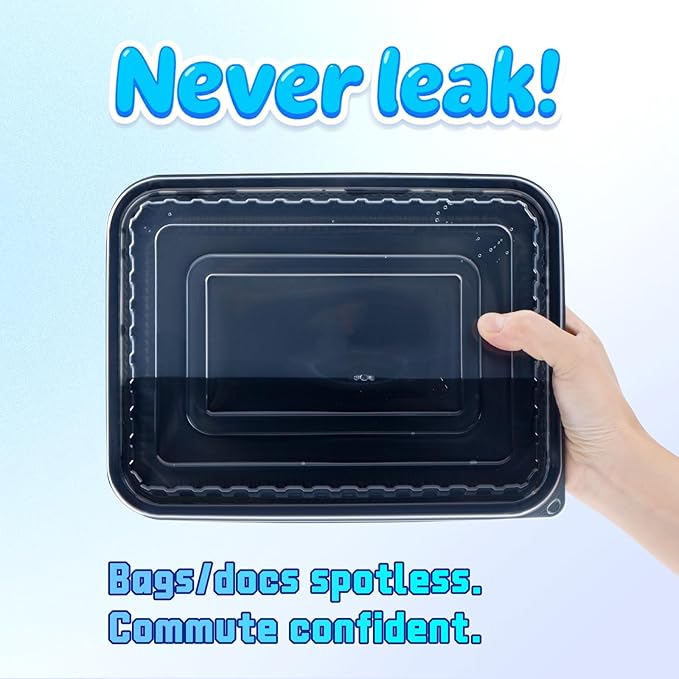 YANGRUI Plastic Containers with Lid 40 Pack 48 oz - Reusable Shrink Wrap Leak Proof Takeout | Flexible Pure PP BPA Free Food Container | Dishwasher & Microwave Safe Restaurant Meal Prep Food Container