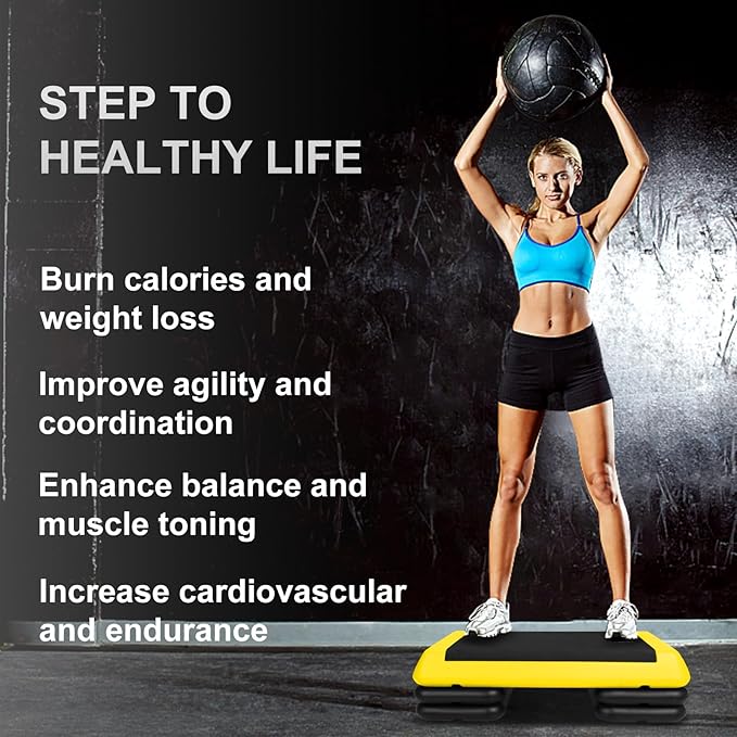 4''-6''-8''Adjustable Aerobic Stepper w/4 Risers Health Workout Step Platform for Sports & Fitness