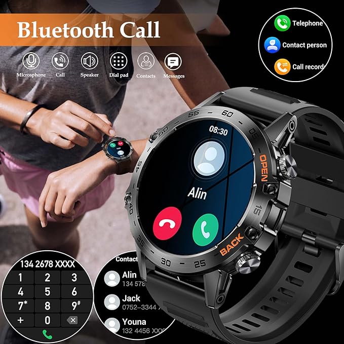 Smart Watch for Men Fitness Tracker(Answer/Dial Call) Bluetooth Call 1.39''HD Military Smartwatch Fitness Watch for Android iOS Outdoor Waterproof Tactical Watches with Heart Rate SPo2 Monitor
