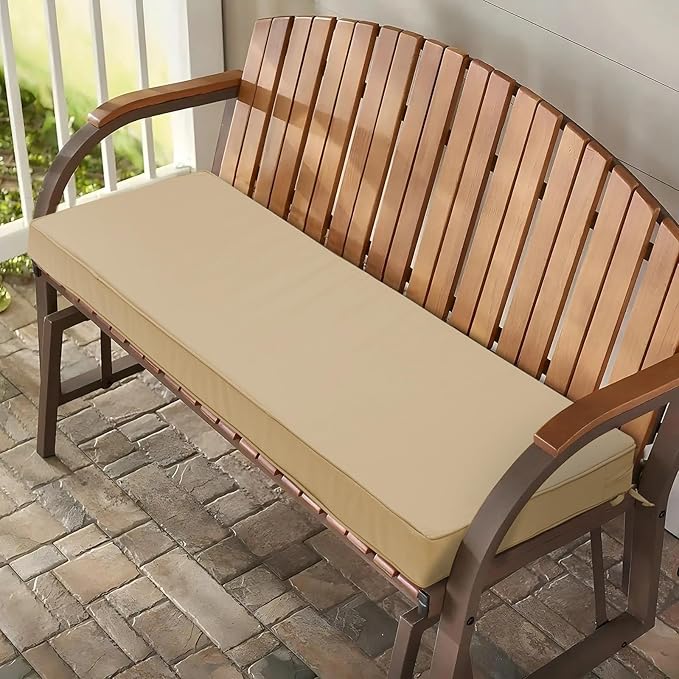 Outdoor Bench Cushion 48 x 18 x 3 Inch, Waterproof Patio Furniture Cushions with Ties, Non-Slip Rectangle Bench Seat Cushion Foam Pad for Garden Sofa Settee Couch Swing, Beige
